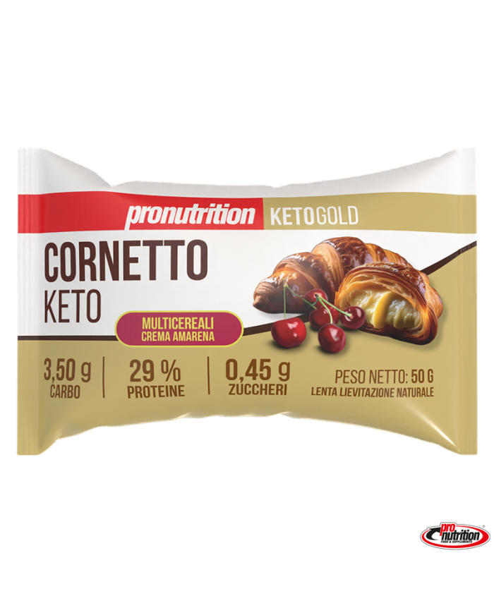 Pro Nutrition Cornetto Keto Multicereali Crema Pasticcera e Amarena 50 gr Pro Nutrition Cornetto Keto Multicereali Crema Pasticcera e Amarena 50 gr